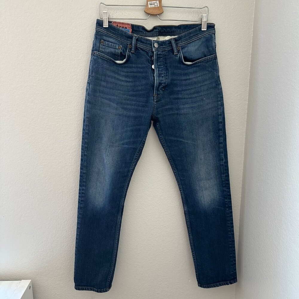 Acne Studios River Dark Blue Denim Jeans Button Fly Slim Fit Five Pockets Cotton